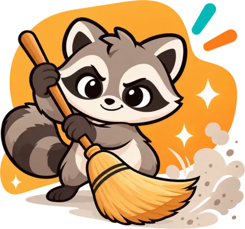 The Jezzarah raccoon sweeping with a broom